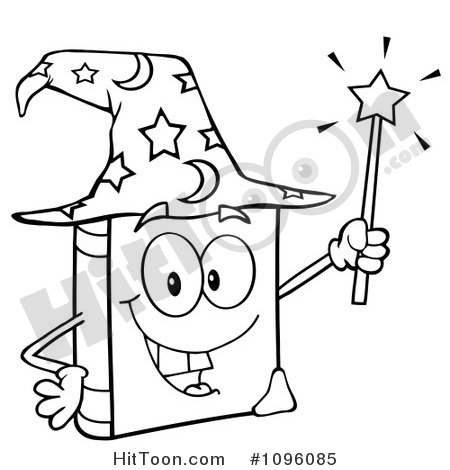 Wizard Clipart  1096085  Outlined Happy Spell Book With A Wizard Hat