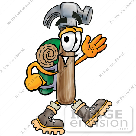 28384 Clip Art Graphic Of A Hammer Tool Cartoon Character Hiking And