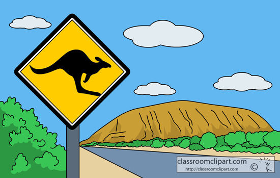 Australia   Australia Roadway With Kangaroo Sign   Classroom Clipart