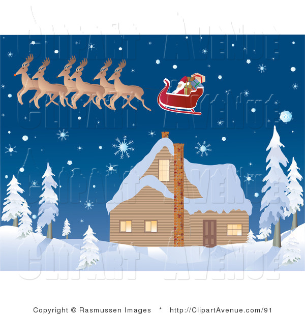 Avenue Clipart Of Santa S Reindeer Pulling His Festive Sleigh While