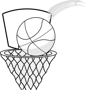 Clip Art Illustration Of A Cartoon Basketball Going Into The Bas