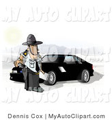 Clip Art Of A State Trooper Standing Beside A Ford Mustang Car About