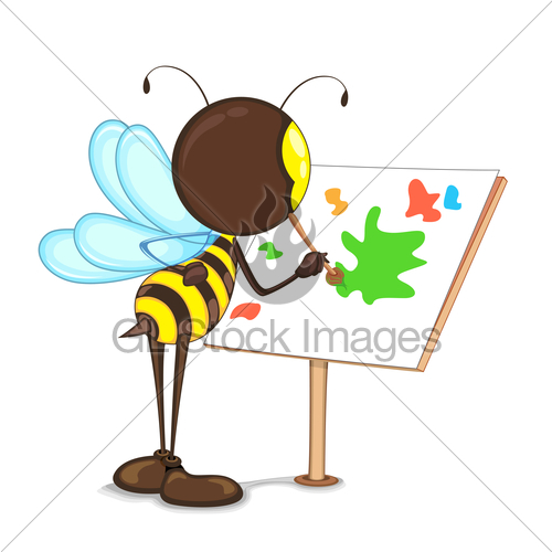 Editable Vector Bee Painting With Color On Easel