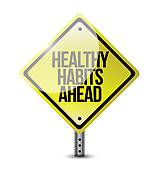 Healthy Habits Road Sign Illustration Design   Royalty Free Clip Art