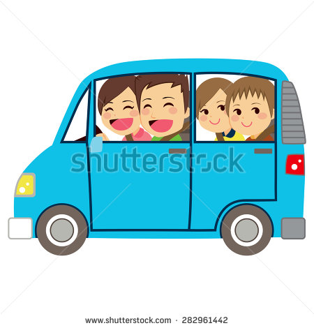 Of Cute Happy Family Four Members On Car Minivan Stock Vector Clipart