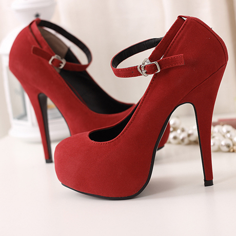 Red High Heel Shoes With Ankle Strap Ankle Strap Suede Red High