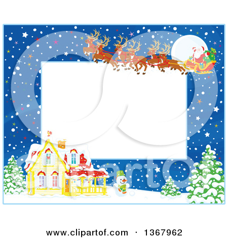 Reindeer And Sleigh Flying Over A House   Royalty Free Vector