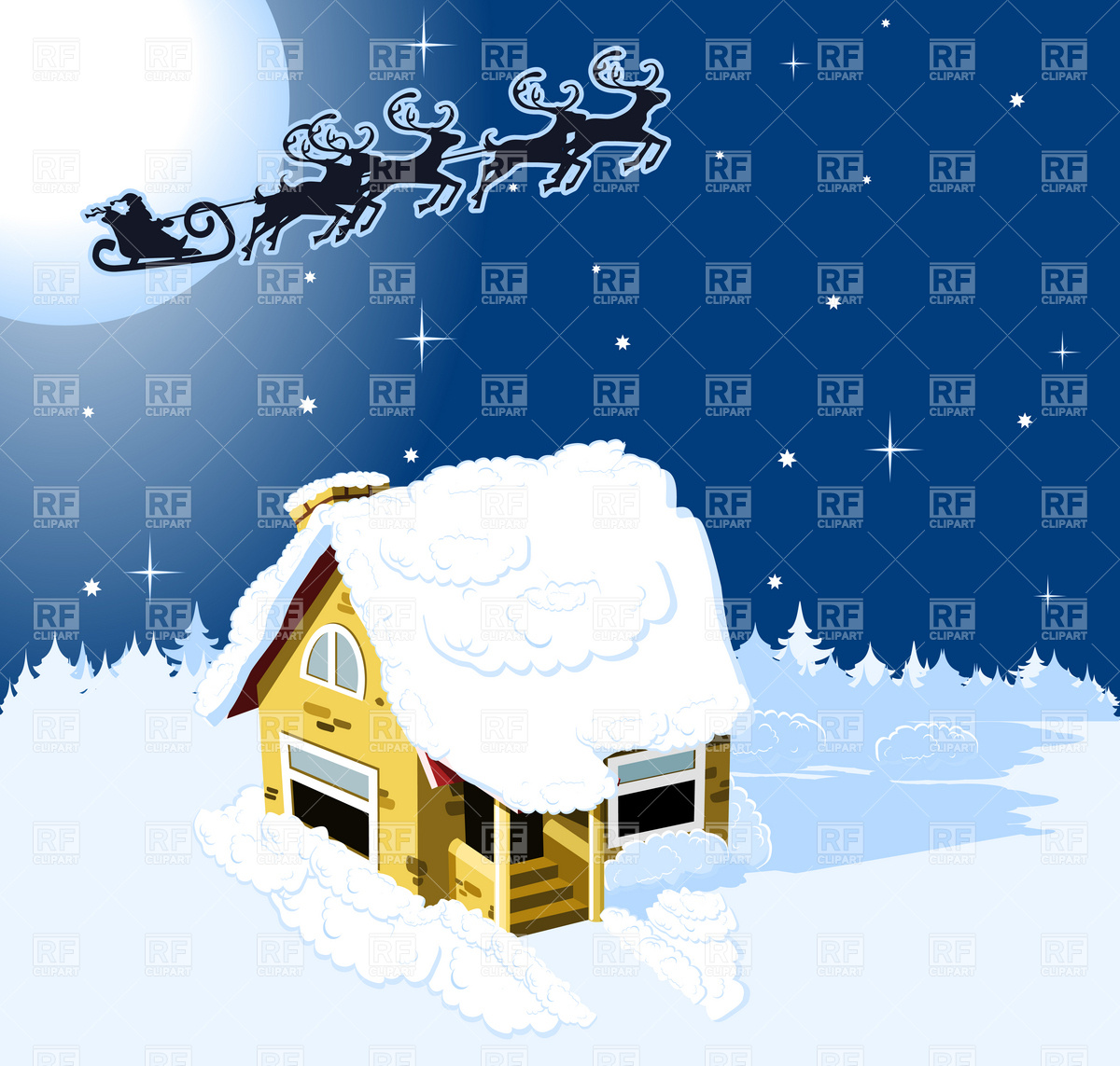 Reindeer In Snow Clipart House In Snow On The Christmas