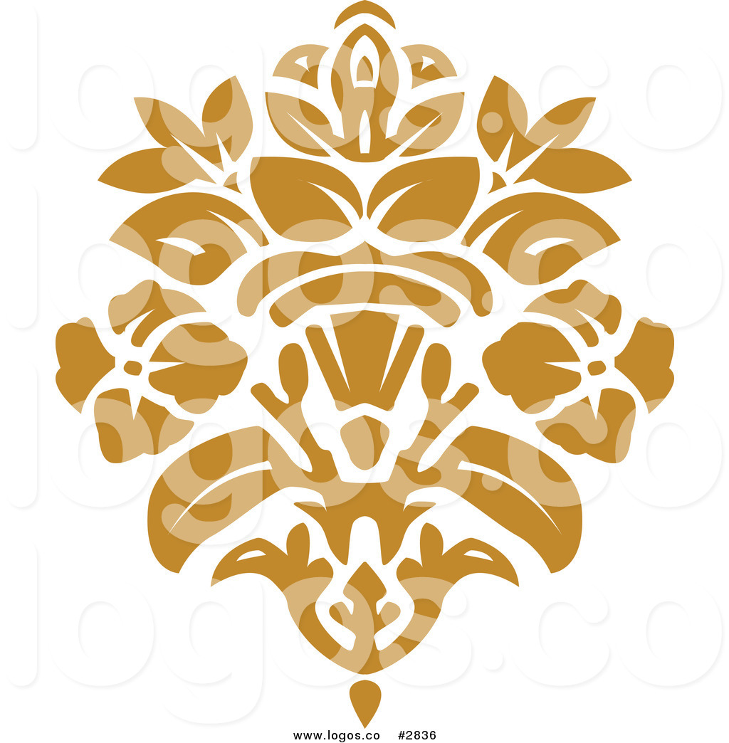 Royalty Free Vector Golden Floral Damask Design Logo Clipart By