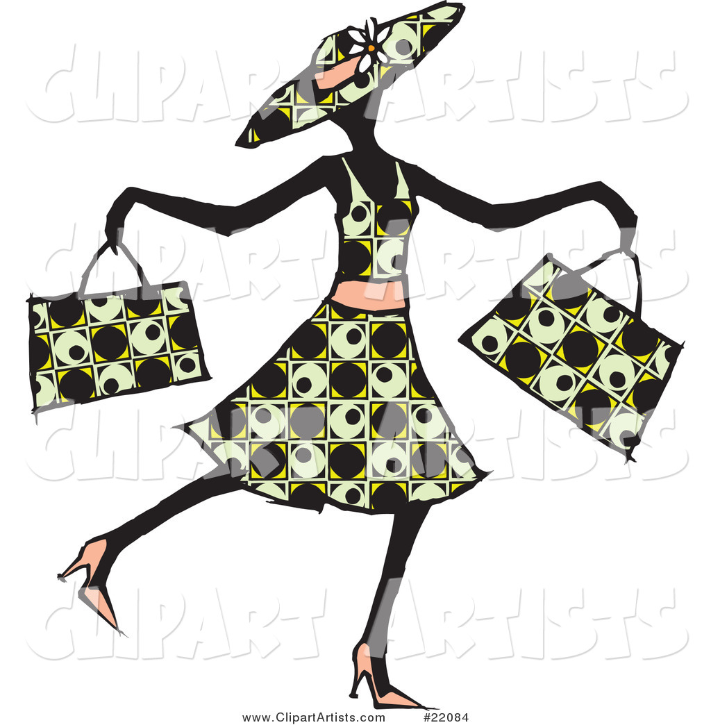 Vector  22084   Happy Lady In A Patterned Dress Hat And Heels