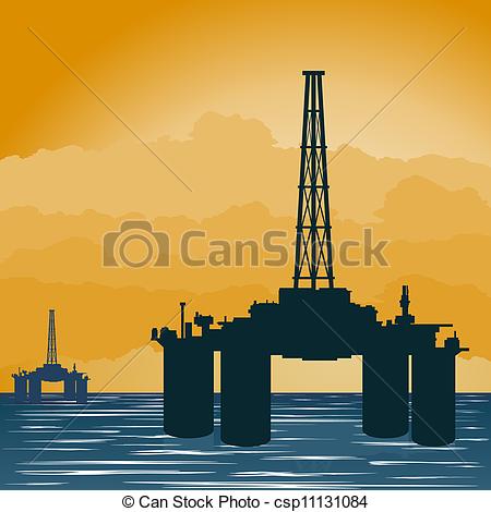 Vector   Oil Extraction Tower In The Sea   Stock Illustration Royalty