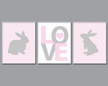 Baby Girl Nursery Pink And Grey Rabbit Wall Art Print Baby Girl    