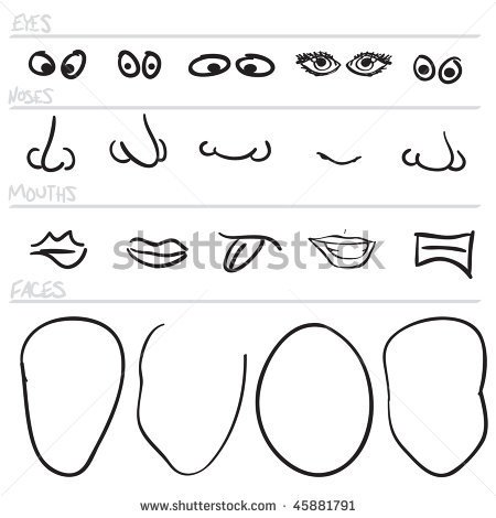 Cartoon Face Parts In A Set  Combine The Eyes Noses Mouths And Head