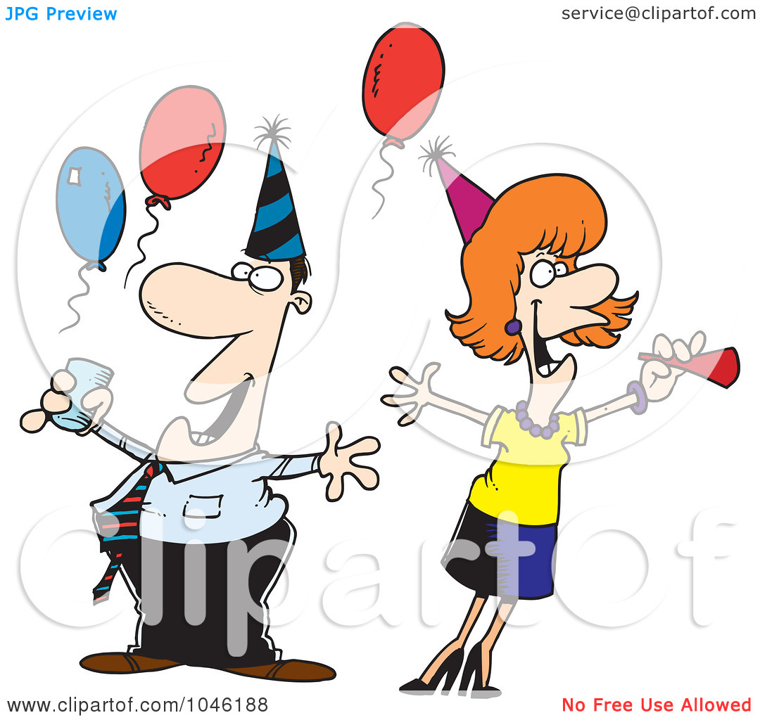 Clip Art Illustration Of A Cartoon Man And Woman At An Office Party By