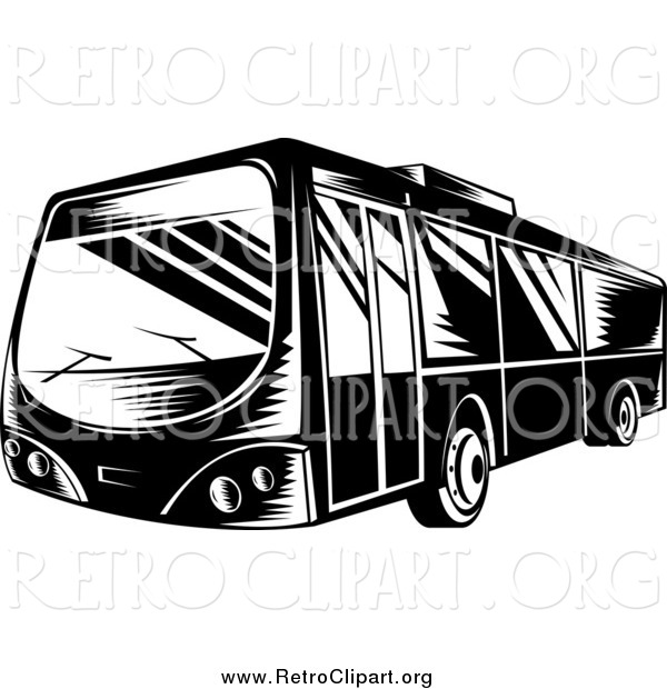 Clipart Of A Retro Black And White Bus By Patrimonio    1337