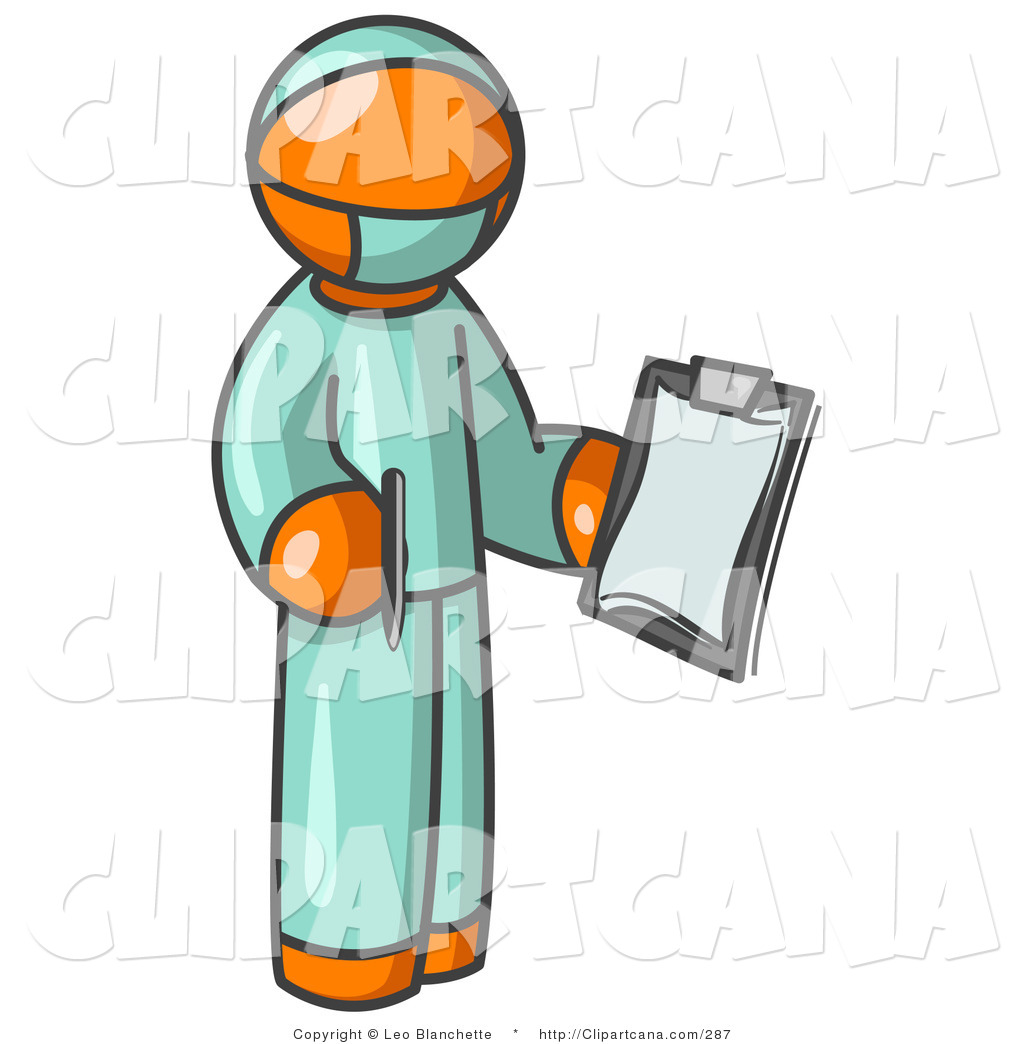 Doctor Man In Green Scrubs Holding A Clipboard Clipart Illustration