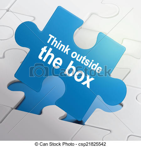 Eps Vector Of Think Outside The Box On Blue Puzzle Pieces Background    