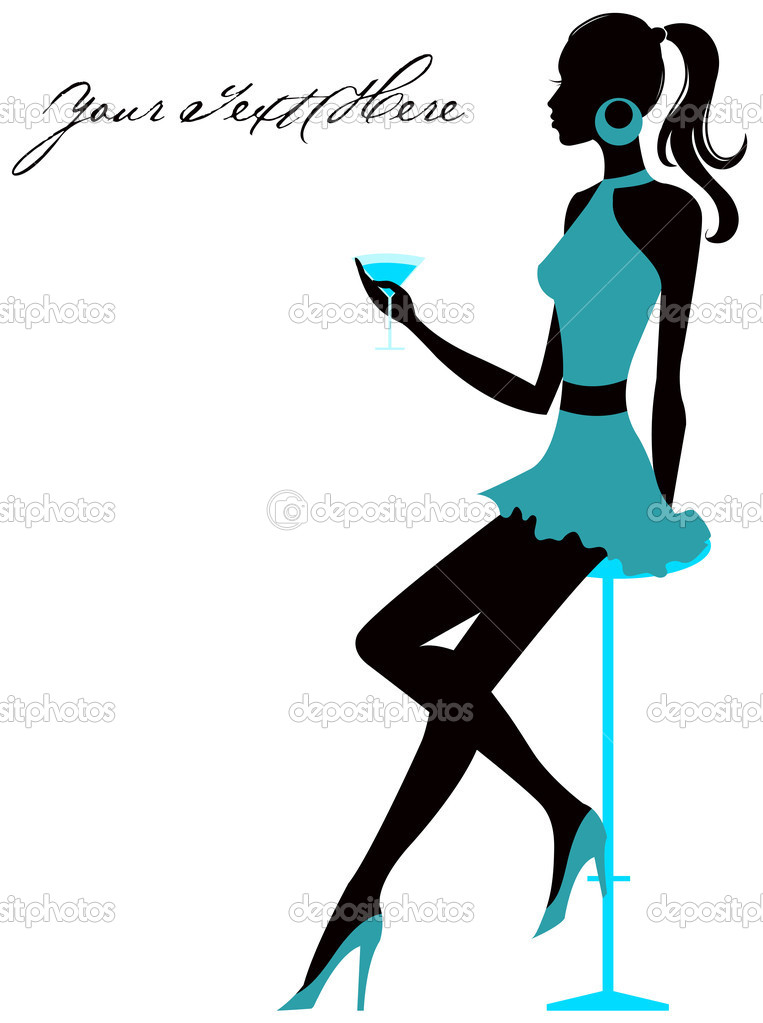 Girl Sits In Bar With Glass In Hand   Stock Vector   Saranai