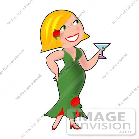 Graphic Of A Dainty Character Lady In A Green Gown Drinking A Martini
