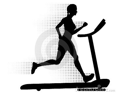 Healthy Young Woman Running On A Modern Treadmill At Great Speed With