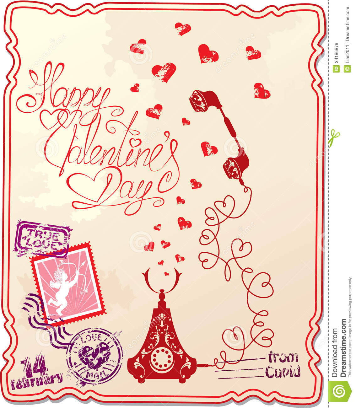 Holiday Card With Hand Written Text Happy Valentin Royalty Free Stock