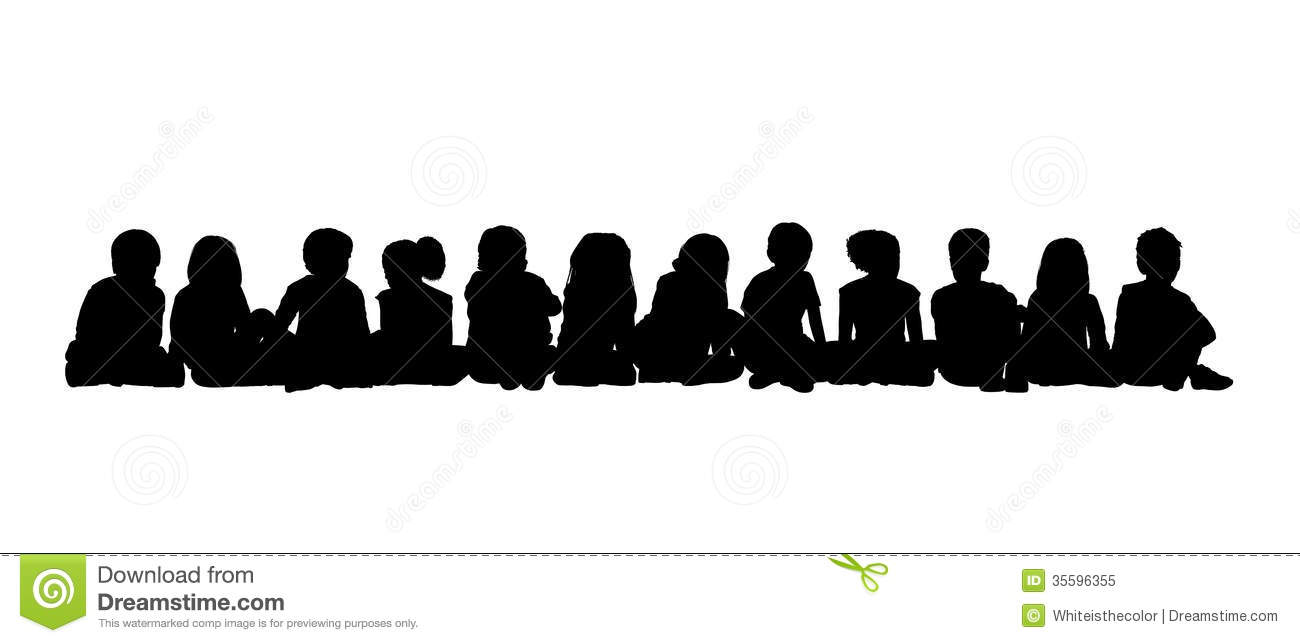 Large Group Of Children Seated Silhouette 3 Royalty Free Stock Photo