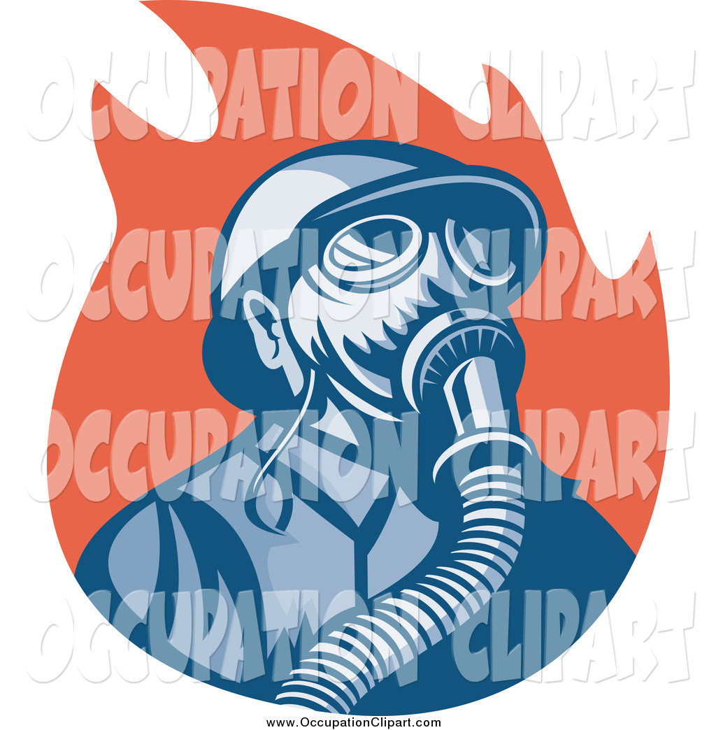 Larger Preview  Clip Art Of A Fireman Wearing A Gas Mask Over Flames    