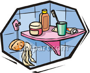 Personal Care Items On A Bathroom Shelf   Royalty Free Clipart Picture