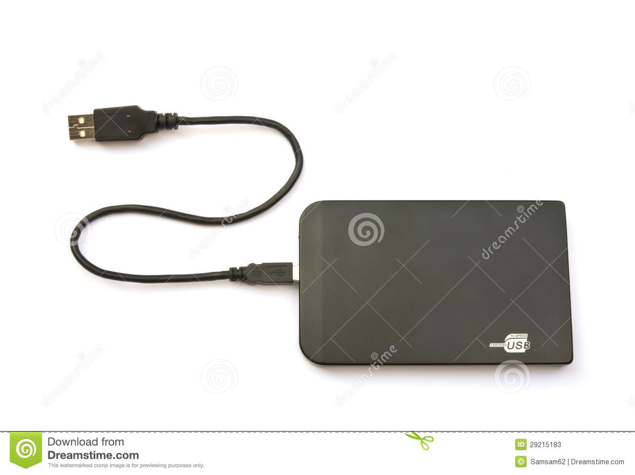 Portable External Hard Disk Drive With Usb Cable On White Background