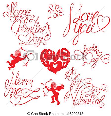 Set Of Hand Written Text  Happy Valentine S Day I Love You Merry Me