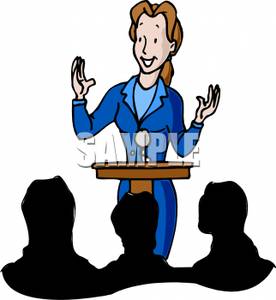 Smiling Woman Speaking To An Audience   Royalty Free Clipart Picture