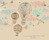 Valentine Illustration Hot Air Balloon In Sky Hand Drawn Backg Stock