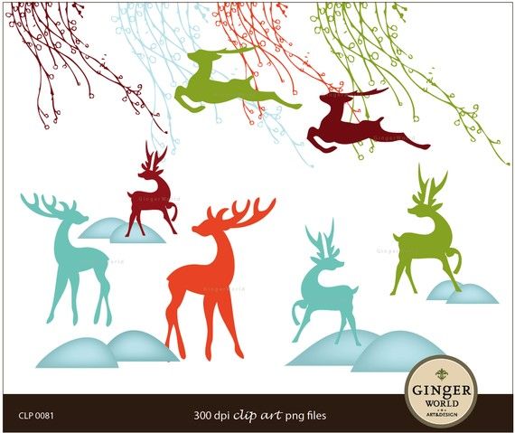 Winter Land Reindeer Silhouette Clip Art Digital Illustration Png  Cl
