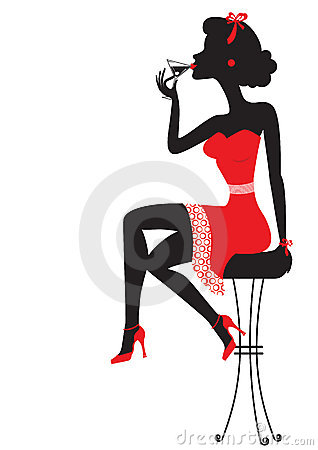 Woman Is Sitting And Drinking Martini In Red Dress Royalty Free Stock    