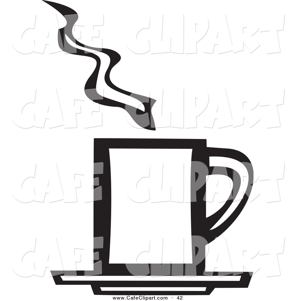 Art Of A Black And White Rectangular Steaming Cup Of Coffee On White