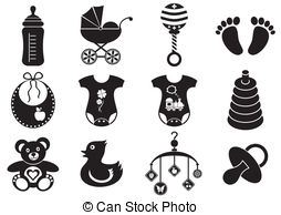 Baby Boy And Girl Icons   Set Of Twelve Black And White Baby