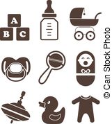Baby S Accessories Silhouettes Collection Isolated On White Clip Art