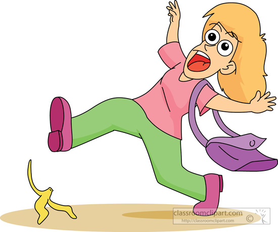 Cartoon Girl Slipping An Falling On Banana   Classroom Clipart