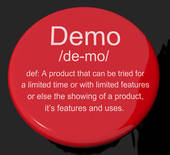 Demo Definition Button Showing Demonstration Of Software Applica