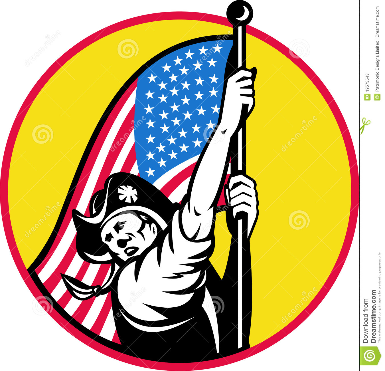     Flag Looking To Side Set Inside Circle Done In Retro Style Clipart