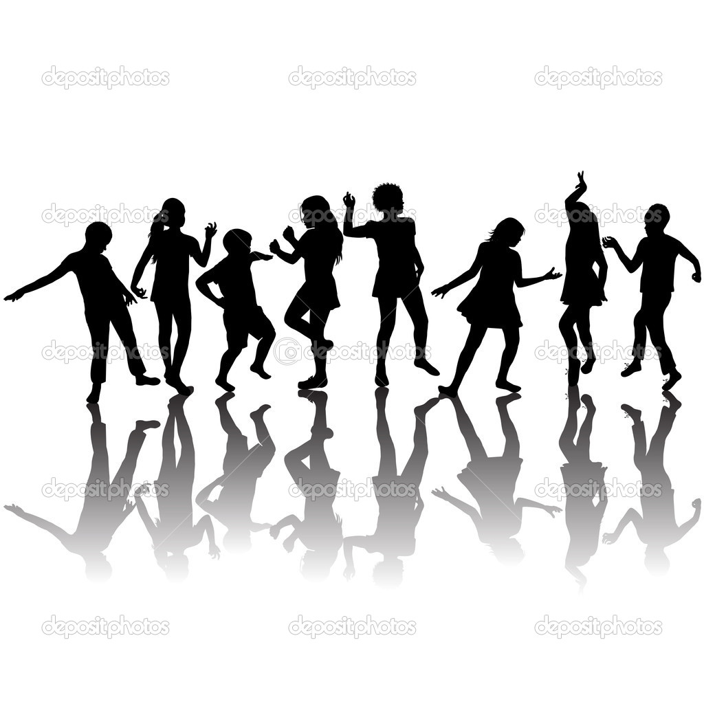 Group Of Children Silhouettes Dancing   Stock Photo   Hibrida13