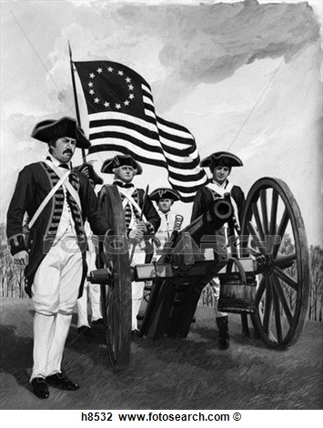 Group Of Four Revolutionary War Soldiers Men Standing Around Cannon