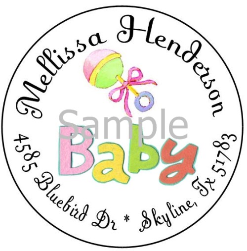 Occassions All   Baby Shower Rattler  11 Round Address Labels