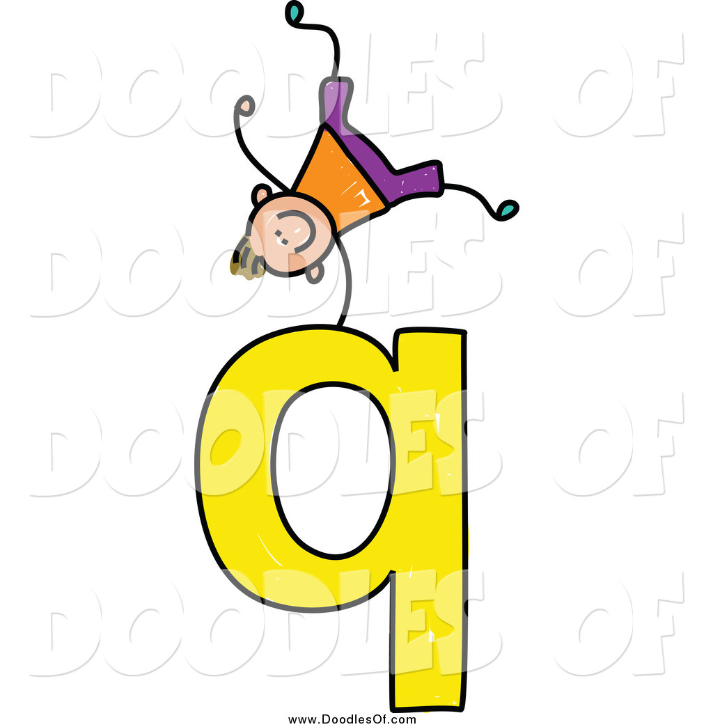     Of A Doodled Happy White Boy Doing A Cartwheel On A Lowercase Letter Q