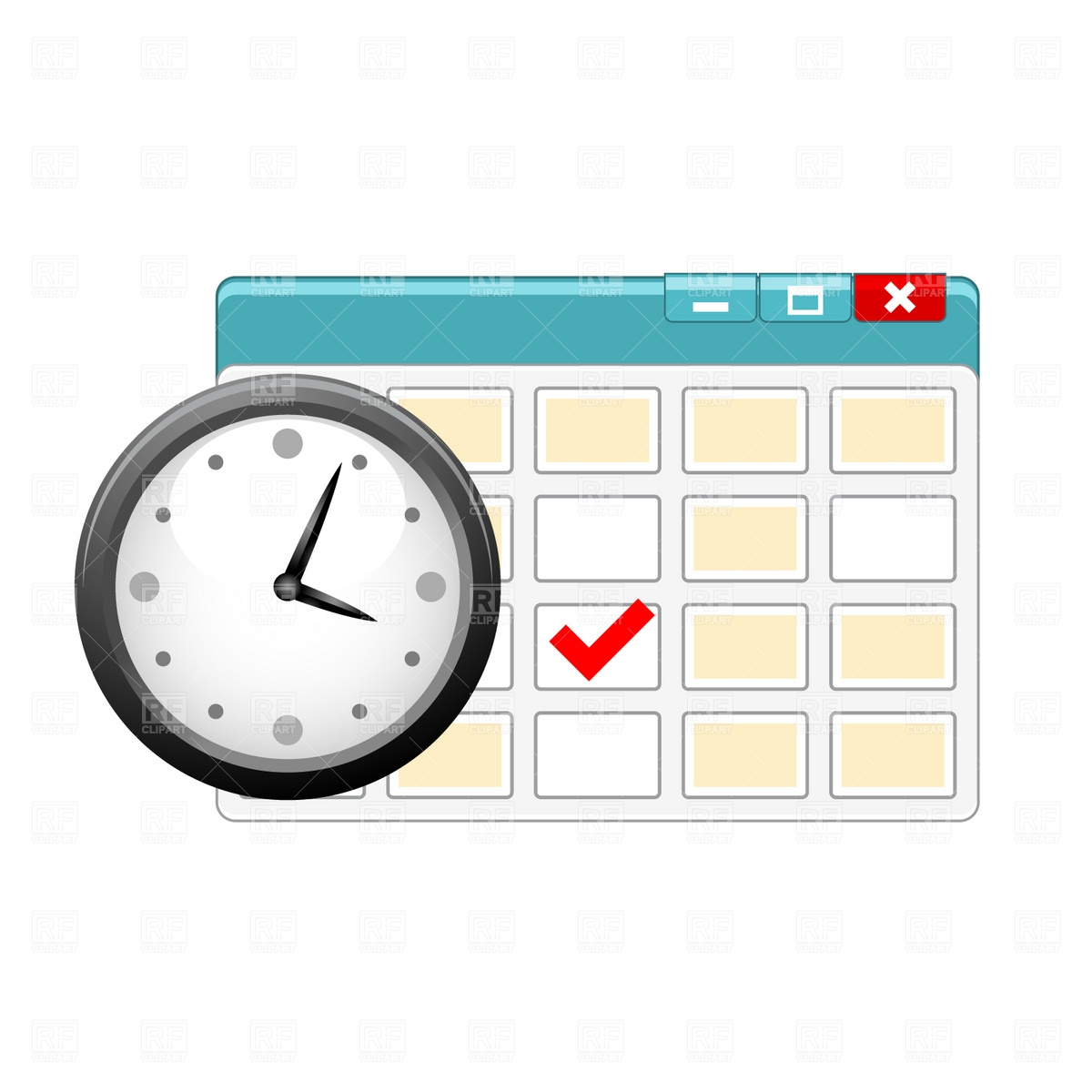 Personal Organizer Icon With Clock And Calendar Download Royalty Free