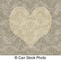 Valentine Heart On Faded Taupe Dama   Heart On Muted Damask