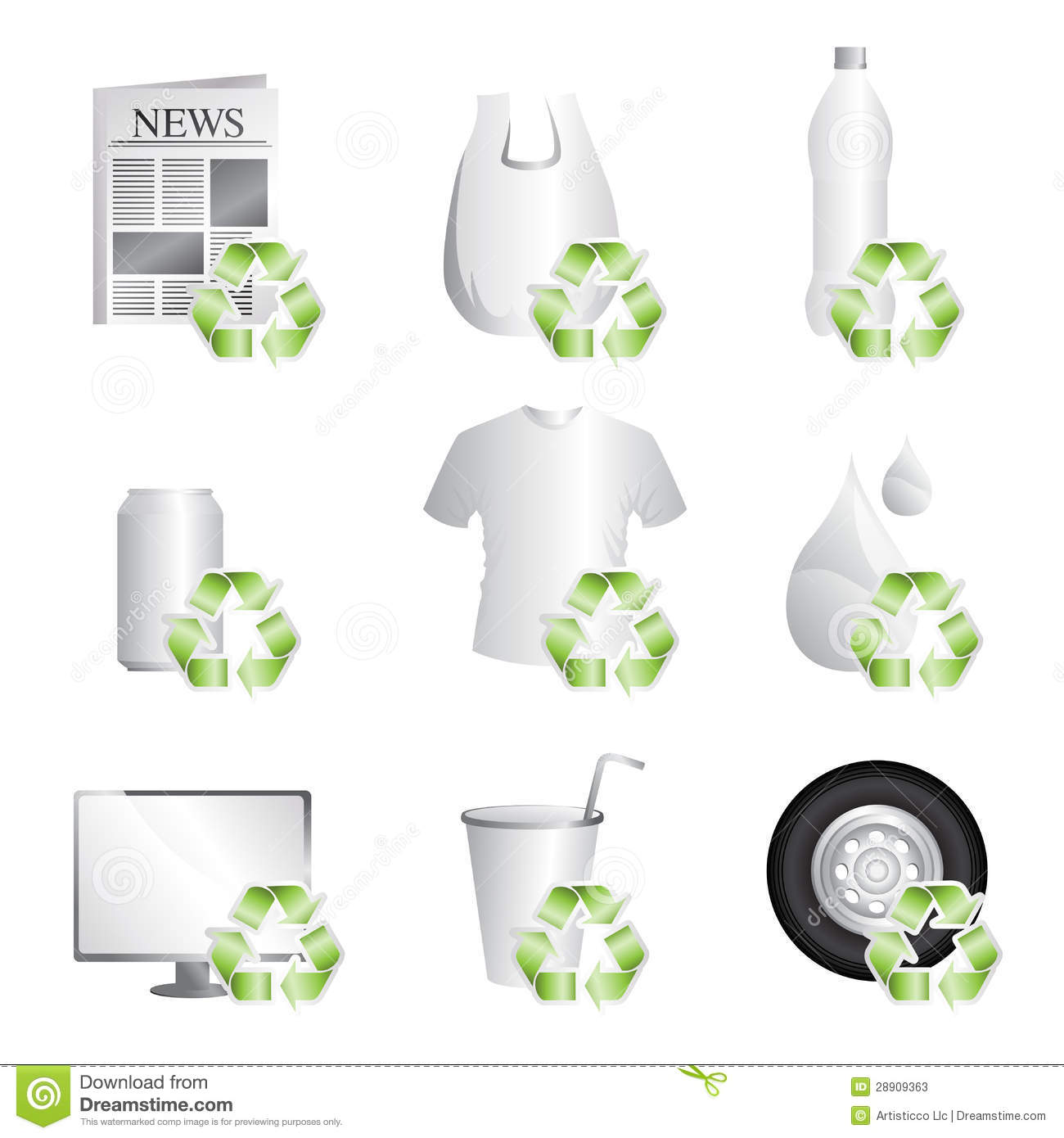 Vector Illustration Of Different Items That Can Be Recycled