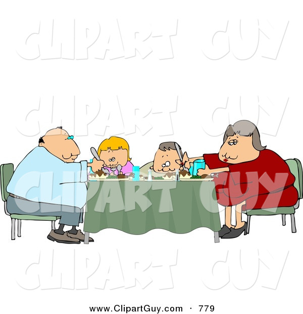 An Average Family Eating Dinner Meal Together At The Dining Room Table