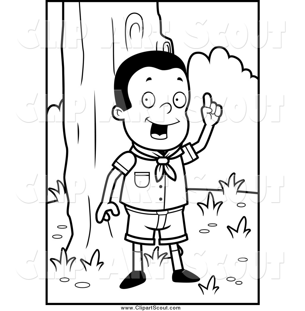 Clipart Of A Black And White Smart Cub Scout Boy In The Woods By Cory