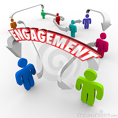 Engagement Word On An Arrow Between People Customers Or Audience    